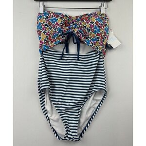 NWT Time and Tru Swimsuit One Piece Stripe Floral Print M 8-10 Beach Vacation